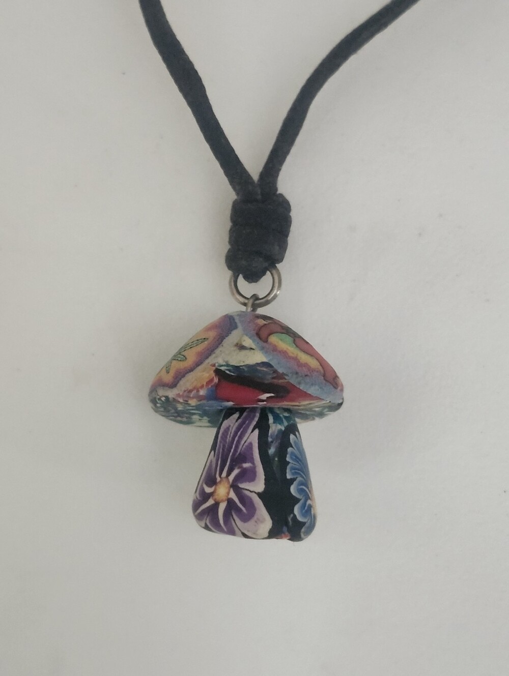 Clay Multicolor Mushroom Pendant Necklace Black Cord